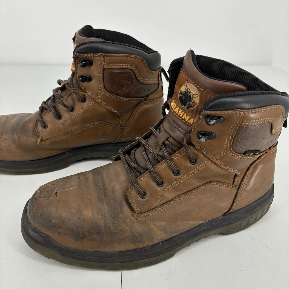 Brahma Steel Toe Boots Mens 10.5 Brown Work Leather Lace‎ Up Safety Construction